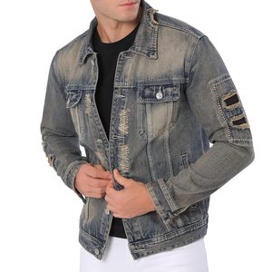 Chaqueta con Capucha de Mezclilla Ácida Desgastada Estilo Y2K Vintage Personalizada con Diseño de Parches, Cuello Alto, Efecto Desgarrado y Deshilachado para Unisex - Product Image 3