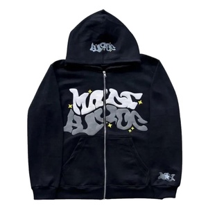 Sweat à capuche unisexe surdimensionné en coton épais avec broderie chenille personnalisée, fermeture éclair, coupe classique, style streetwear hiver - Product Image 2