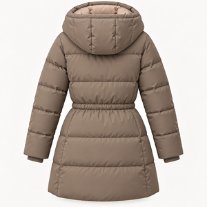 Thorfinn Industry <b>Women</b> Hooded Long Quilted Puffer <b>Jacket</b> Winter <b>Brown</b> Zip Up Drawstring Waist Coat Wholesale Rate Custom - Product Image 2