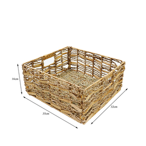 Cesta de Almacenamiento Cúbica Hecha a Mano, Tejida con Jacinto de Agua Natural y Mezcla de Pasto Marino, con Asas Integradas - Product Image 1
