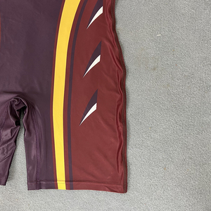 Men's Maroon Yellow Wrestling Singlet One-Piece Fitted Spandex Polyester Stretch Martial Arts Wear Adult Size - Product Image 3