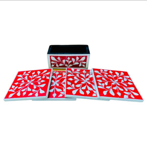 Handmade Luxury Eco-Friendly Bone Inlay Square Tea <b>Coaster</b> Set Indian Handicraft Safe <b>Table</b> Use Pad Design Unique Drinking - Product Image 2