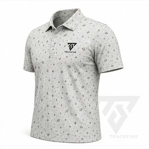 เสื้อโปโลพิมพ์ลายดาวเคราะห์สีเทาอมเขียวสำหรับผู้ชาย แบรนด์ Trackstar แขนสั้น คอปกติดกระดุม เสื้อกอล์ฟ รับสกรีนโลโก้ - Product Image 3