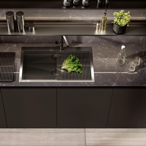 Cuisine modulaire en forme de L avec porte laquée sans cadre, écologique et moderne, personnalisée par JY Project, style vietnamien - Product Image 5