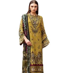 Nouveaux arrivages de vêtements d'été vente sur pakistanaise top vente 3 pcs robes Robe non cousue tissu de pelouse dames vêtements d'été costume - Product Image 1