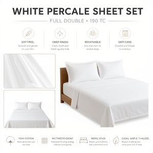 <b>White</b> 190 TC Percale Bed <b>Sheet</b> Set American Style 6-Piece for Full Double Bed-Includes Fitted <b>Flat</b> <b>Sheets</b> for Home Hotel Use - Product Image 3