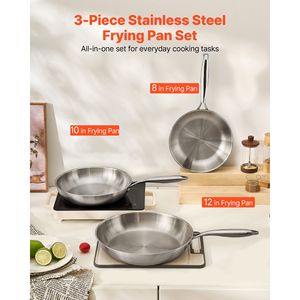 Set di Padelle ChefFT in Acciaio Inox Tri-Ply con Fondo in Rame, 3 Pezzi (8, 10, 12 Pollici), Manico Resistente al Calore, Capacità 4L - Product Image 2