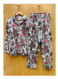 Indian Cotton Pajama Set: Floral Print Women's <b>PJs</b> - Product Image 1