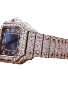 Reloj de Lujo Clásico de Cuarzo con Diamantes, Oro Blanco para Hombre, Moissanita VVS, Esfera Azul Inteligente, Estilo Hip Hop Personalizado con Fecha - Product Image 3