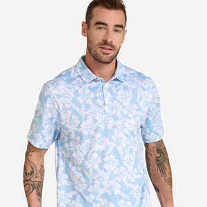 Chemise décontractée pour homme en polyester Oxford bleu clair uni à manches courtes, respirante, avec logo imprimé numériquement sur le devant, en tissu tricoté - Product Image 1