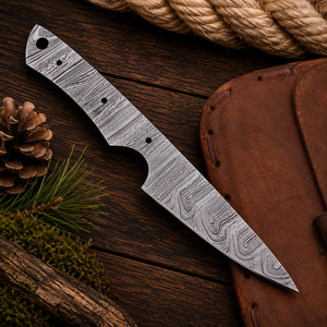 Lame de couteau Drop Point en acier Damas forgée à la main, épaisseur 0,6 mm, pour la chasse et le camping, bord droit, équipement de plein air DIY, vente en gros - Product Image 1
