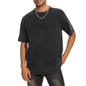 เสื้อยืดคอกลมทรงโอเวอร์ไซส์ผ้าคอตตอน 100% คุณภาพสูง ล้างสีแบบแอซิดวอช สไตล์วินเทจ พิมพ์ลายโลโก้ด้วยเทคนิคซิลค์สกรีน สำหรับผู้ชาย แบบสั่งทำพิเศษ - Product Image 1