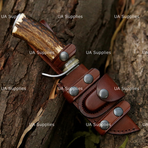 Cuchillo de caza de hoja fija de acero de Damasco con diseño de gota de lluvia, mango de cuerno de ciervo natural, personalizable OEM, 1 año de garantía, de UA Supplies - Product Image 6