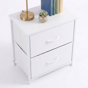 Contemporary 2-Drawer Fabric Storage Dresser with Metal <b>Frame</b> and <b>Oak</b> Wood Top for Bedroom - Product Image 1