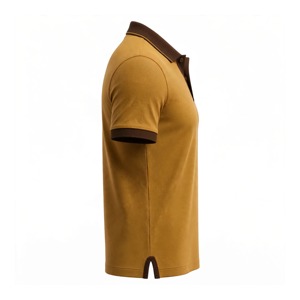 Chemise en piqué de coton pour homme, imprimé numérique, logo frontal, manches courtes, couleur unie, respirante, décontractée, col marron - Product Image 3