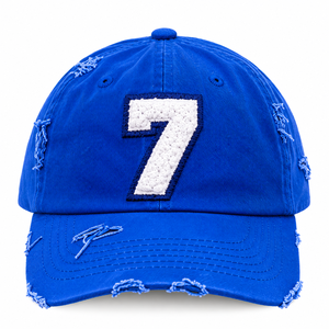 Casquette de baseball bleue vintage délavée avec numéro 7 brodé, détails vieillis, fermeture réglable, pour sports décontractés en extérieur - Product Image 3
