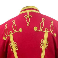 Chaqueta de Verano para Hombre, Estampada en Rojo, Estilo Hussar, con Bordado Dorado en la Parte Delantera, Cuello Alto, Ajustada, Manga Larga, 100% Poliéster