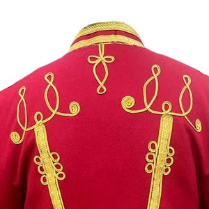 Veste de parade rouge pour homme, broderie dorée, lettres sur le devant, col montant, coupe ajustée, manches longues, 100% polyester, uniforme cérémoniel - Product Image 6