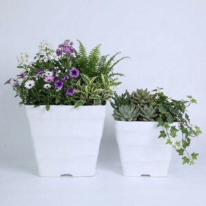 Wholesale Modern Wavy Textured White <b>Square</b> Plastic Plant <b>Pots</b> for Indoor Office Decor Verified Manufacturer Factory Price - Product Image 1
