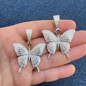Colgante de mariposa de plata de ley 925 para mujer, con moissanita helada, chapado en oro de 14K y rodio, pasa la prueba del diamante, dijes de moda - Product Image 4