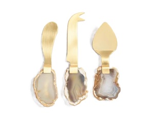 Ensemble de couteaux à fromage plaqués or avec manches en agate, outils à fromage en métal durable pour le service - Product Image 1