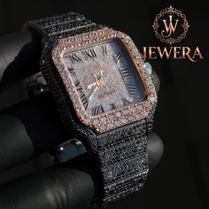 Montre de luxe pour homme de qualité export, entièrement sertie de diamants, en acier inoxydable, boîtier de 41 mm, analogique, mécanique, automatique, verre bleu, fermoir papillon, date - Product Image 5