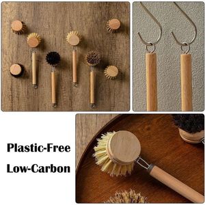 Spazzola per Piatti in Bambù Robusta con 3 Testine in Setole Naturali, Spazzole Multiuso per Pulizia Cucina con Manico in Legno, Crine di Cavallo e Sisal - Product Image 5
