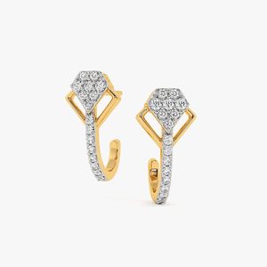 Pendientes de tuerca lineales con diamantes cultivados en laboratorio en oro amarillo y diseño de escudo - Product Image 4