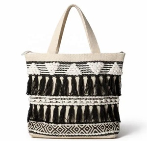 Bohemian Cotton <b>Tote</b> <b>Bag</b> <b>With</b> Tassel Geometric Pattern <b>Zip</b> Closure Women's Beach Handbag Casual Large Capacity Ready to ship - Product Image 3