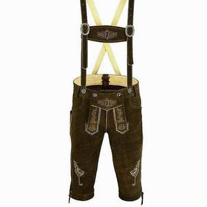 Lederhosen de cuero marrón oscuro para hombre con tirantes, estilo bávaro Oktoberfest, tallas europeas 46 a 62 - Product Image 1