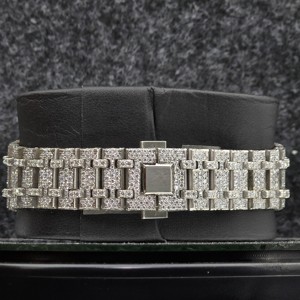 Montre mécanique en moissanite argentée, bracelet de 18 mm, bracelet en acier inoxydable de 40 mm, cadran analogique, chiffres arabes, hip-hop, pour hommes - Product Image 4