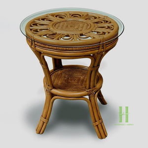 Mesa de Centro de Ratán Bohemia Ecológica, Mesa Redonda de Mimbre Hecha a Mano, Muebles Naturales para Sala de Estar y Proyectos Hoteleros - Product Image 1
