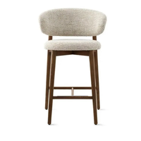 Tabouret de bar moderne en bois massif rembourré avec tissu en lin, dossier incurvé fait main pour îlot de cuisine et salle à manger