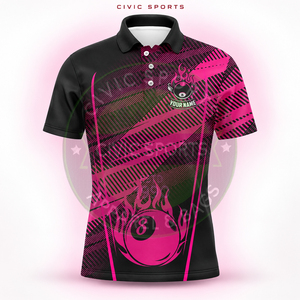 เสื้อโปโลผู้ชาย Civic Sports Custom ลายพิมพ์ดิจิทัลลายลูกบิลเลียด 8 ลูก แขนสั้น เสื้อทีม 100% โพลีเอสเตอร์ เสื้อสนุกเกอร์พิมพ์ลาย - Product Image 3