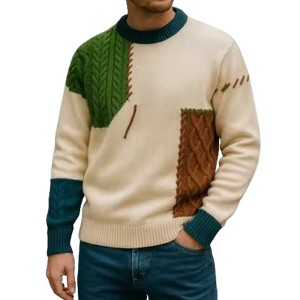 Men's Turtleneck Pullover Sweater XXL Patchwork Warm <b>Knitting</b> Autumn Winter Korean Streetwear Anti Wrinkle OEM 100% Cotton - Product Image 5