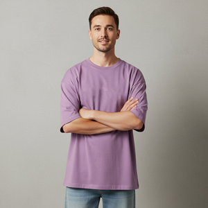T-shirt pour homme en coton 100% lourd 210GSM, écologique, séchage rapide, coupe ample, épaules tombantes, col rond, respirant et confortable - Product Image 5