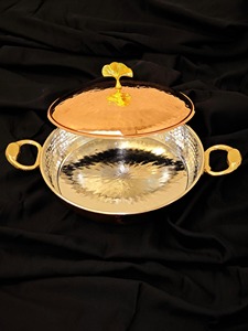 Marmite en cuivre martelé avec couvercle, double poignée, design chinois traditionnel, compatible four, gaz et induction - Product Image 2