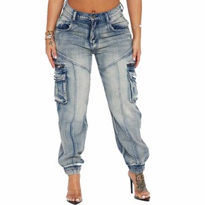 Custom Wholesale Factory Direct Sales Women's New Casual Fashion Denim Mid <b>Waist</b> Overalls <b>Elastic</b> Foot Pants <b>Jeans</b> - Product Image 1