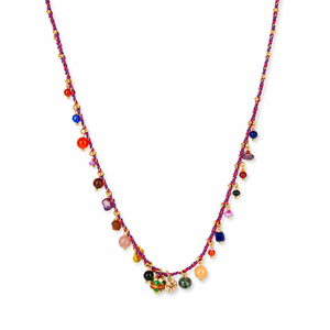 Multicolor Beaded <b>Charm</b> <b>Necklace</b> Boho Style Gold Plated Thread Chain with Natural Stone Beads Unisex Jewelry - Product Image 1
