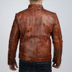 Chaqueta de Cuero de Alta Calidad para Hombre, Corte Ajustado, con Cierre, Chaqueta de Cuero Marrón Encerado, Fabricada por OEM - Product Image 2