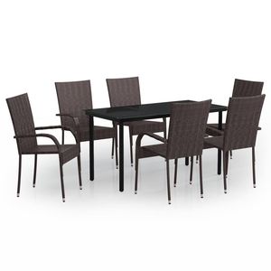 Set da Pranzo da Giardino in Rattan Marrone per 6 Persone, Struttura in Acciaio, Resistente alle Intemperie, Arredamento da Esterno in Stile Contemporaneo - Product Image 2