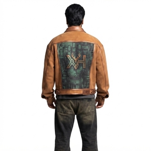 Chaqueta de Cuero Vacuno para Hombre, Estilo Trucker, Oversize, Streetwear, Etiqueta Personalizada OEM - Product Image 2