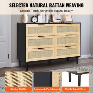 Cassettiera in Rattan a 6 Cassetti, Organizzatore Moderno in Rattan Naturale, Cassettiera in Legno a 6 Cassetti Stile Boho per Seminterrato - Product Image 4