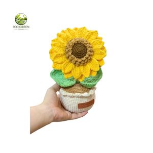 Pots de fleurs au crochet faits à la main avec des fleurs colorées, en coton rond, décoration intérieure pour salon, toutes saisons - Product Image 6