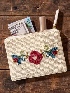 Porte-monnaie personnalisé brodé de perles et de graines florales avec fermeture éclair, idéal comme cadeau - Product Image 1