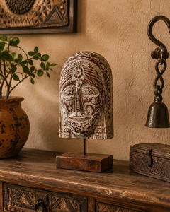 Figurine de tête de femme en bois vieilli vintage sur support, décoration de table faite à la main pour console, table basse, buffet, chambre à coucher - Product Image 6