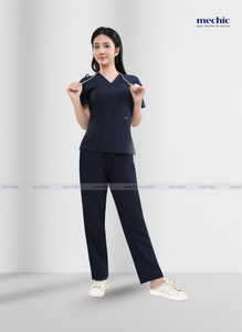 Conjunto de Uniforme Médico para Mujer, Cuello en V, Color Azul Marino, Manga Corta, Tejido de Poliéster, Rayón y Spandex, Incluye Pantalones - Product Image 3