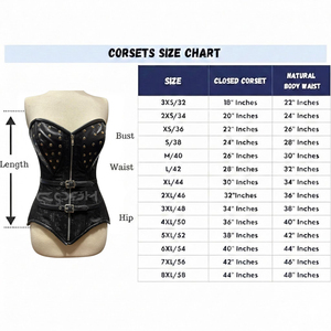 Premium Quality Steampunk Black Brocade <b>Corset</b> With Studded Leather Cups, Adjustable Waist Buckles And Pointed Hem Design - Product Image 6