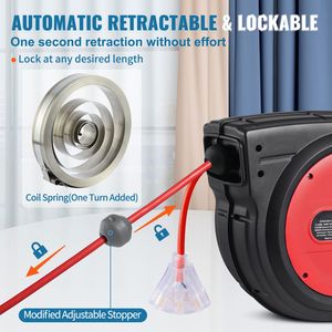 Avvolgicavo retrattile da 65 piedi per impieghi gravosi, cavo di alimentazione 12AWG/3C SJTOW, presa tripla illuminata in ABS, 15 Amp, terminale CEE maschio - Product Image 5