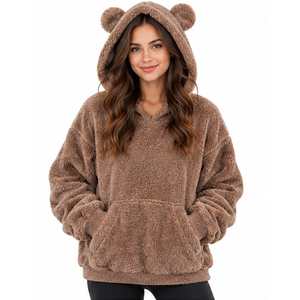 Unisex <b>Men</b> Women <b>Sherpa</b> <b>Fleece</b> Embroidered Hoodie Wholesale Warm Soft Winter Plush Pullover Hooded Sweatshirt Custom Casual - Product Image 1